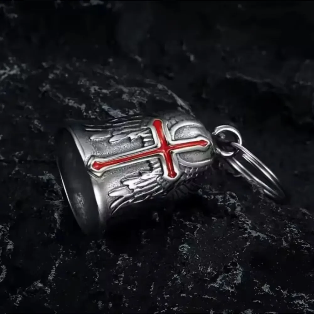 Motorcycle Guardian Bell Keychain Cross Wings Men's Biker Christmas Birthday NEW